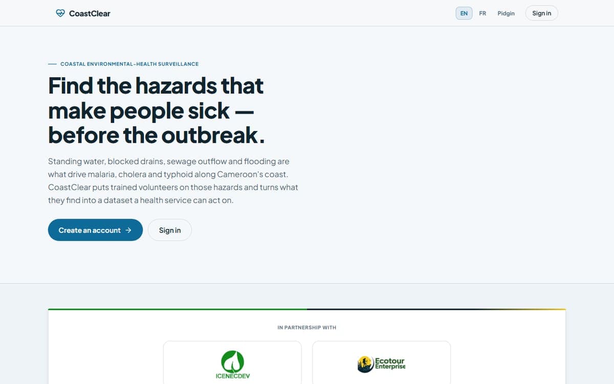 Screenshot of the CoastClear website