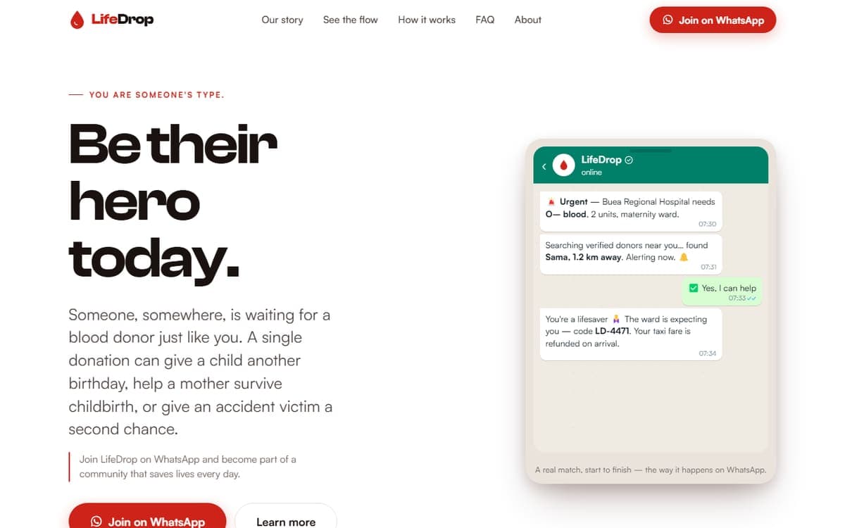 Screenshot of the LifeDrop website